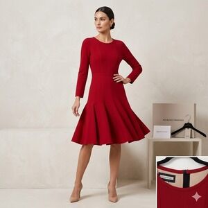 Aquilano.Rimondi Red Fit Flare Dress 3/4 Sleeve Italian Designer A-Line Women 42